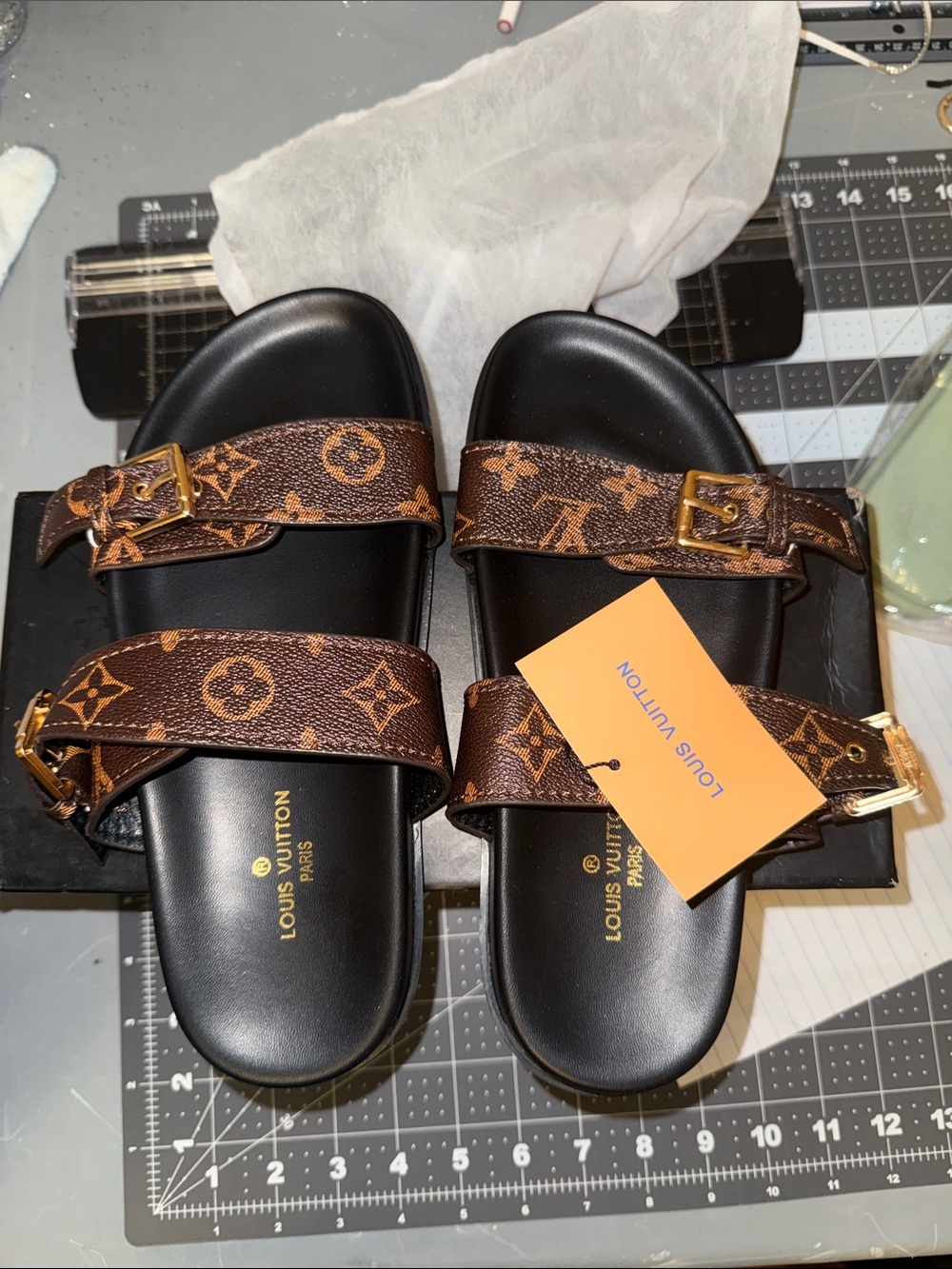 Louis Vuitton Brown Monogram Two‑Strap Men’s Slide Sandals